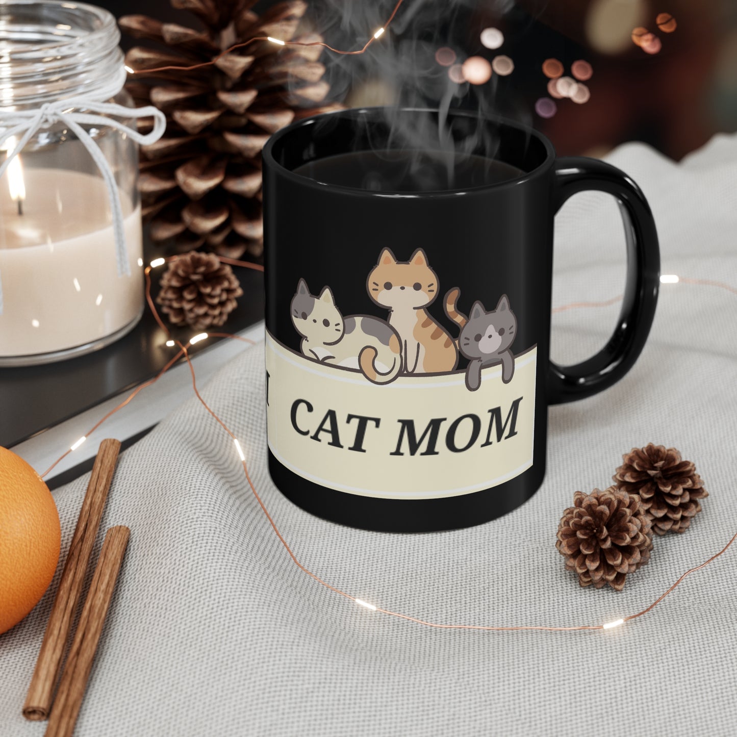 CAT MOM 11oz Black Coffee Mug