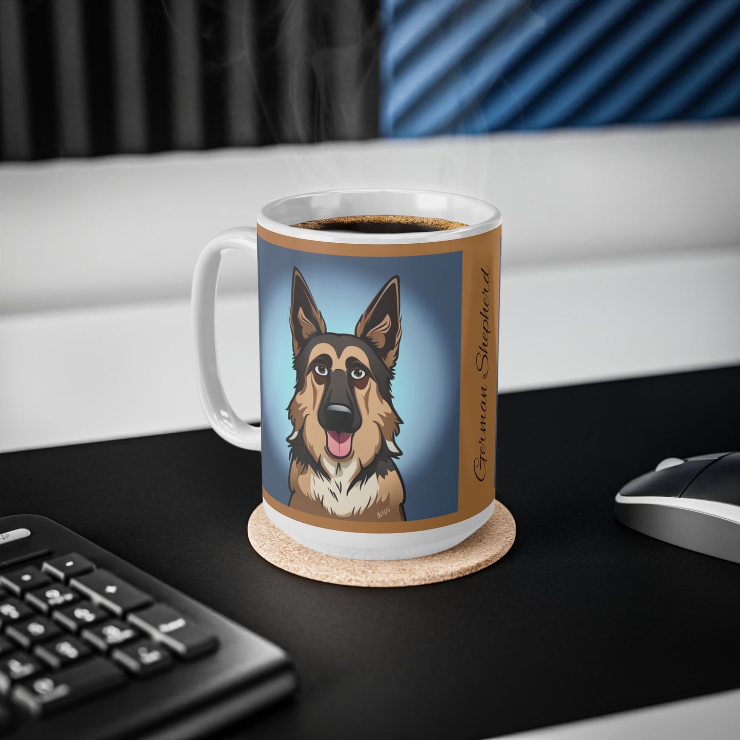 German Shepherd Dog Caricature Ceramic Coffee Cup, 11oz or 15oz