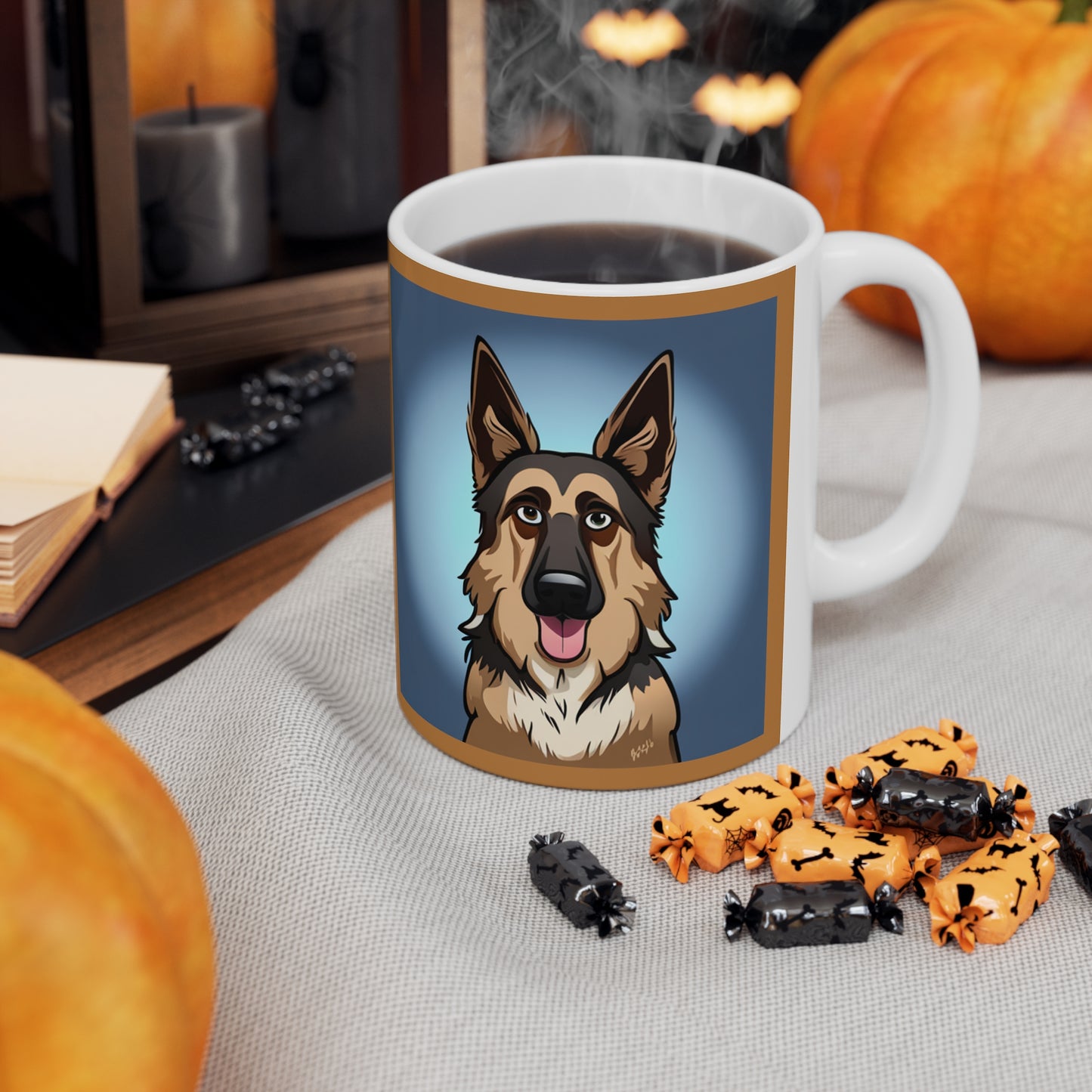 German Shepherd Dog Caricature Ceramic Coffee Cup, 11oz or 15oz