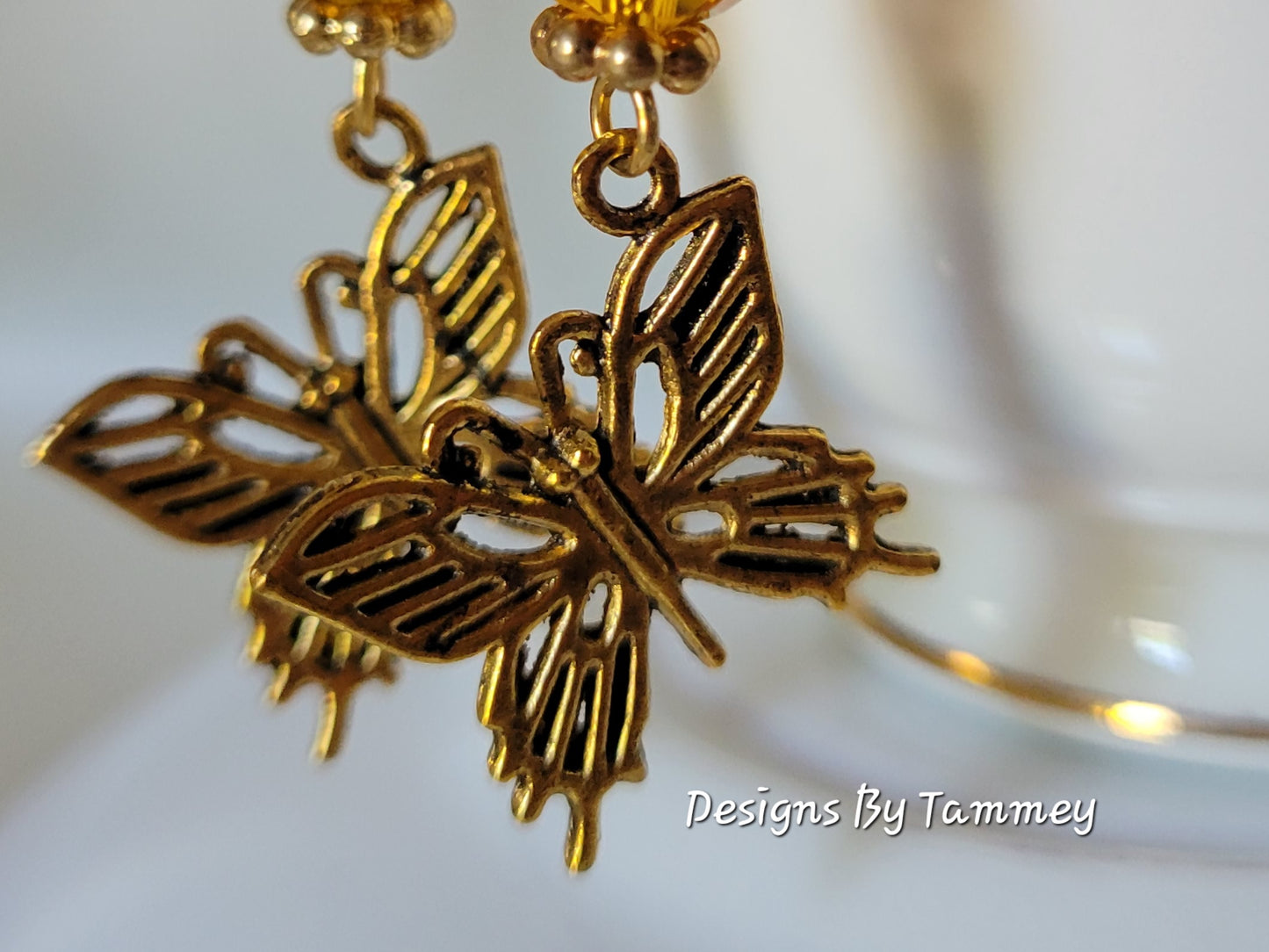 Butterfly Crystal Gold Tone Long Dangle Fashion Earrings
