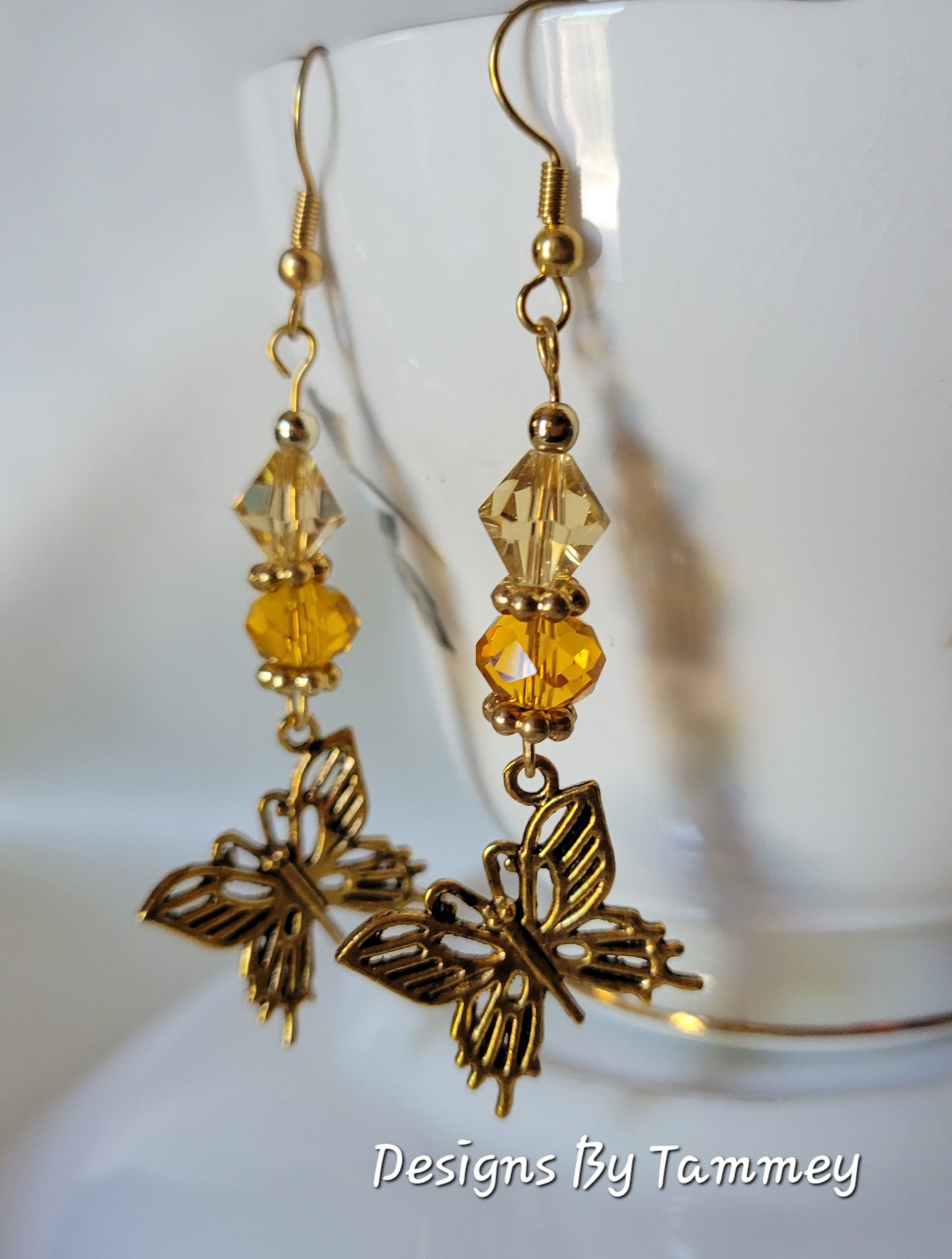Butterfly Crystal Gold Tone Long Dangle Fashion Earrings