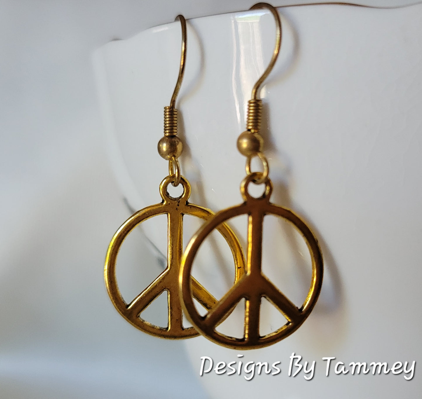 Peace Sign Gold Tone Dangle/Drop Earrings