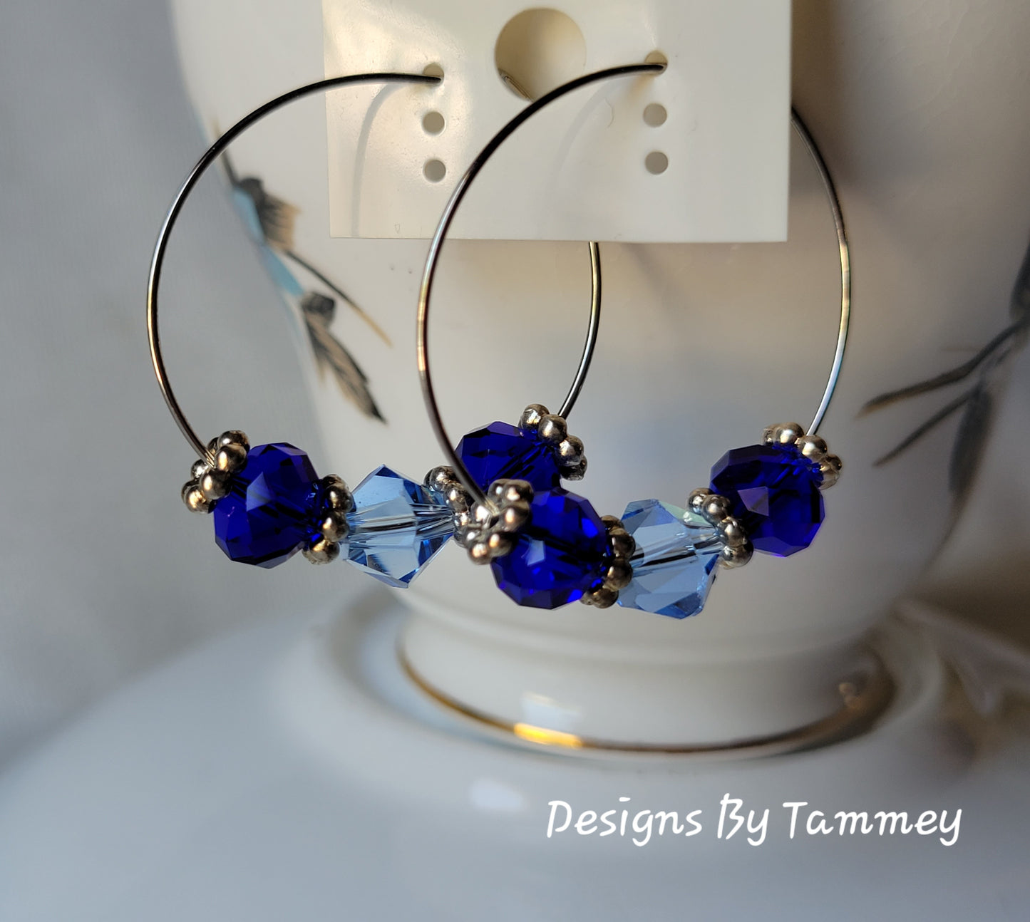 Two Tone Blue Crystal Hoop Beaded Fashion Earrings