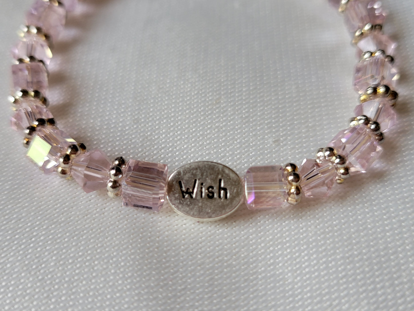 Pink Crystal Gemstone WISH Inspirational Beaded Bracelet "Stretchy"