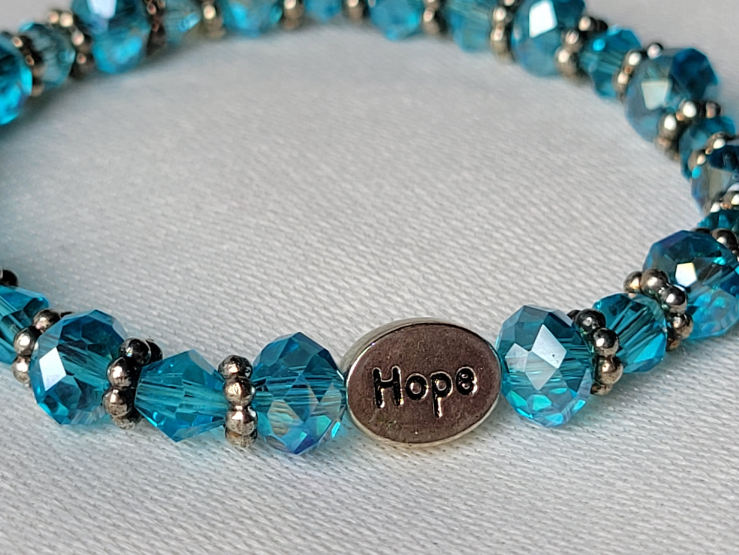 Turquoise Blue Crystal Gemstone HOPE Inspirational Beaded Bracelet "Stretchy"