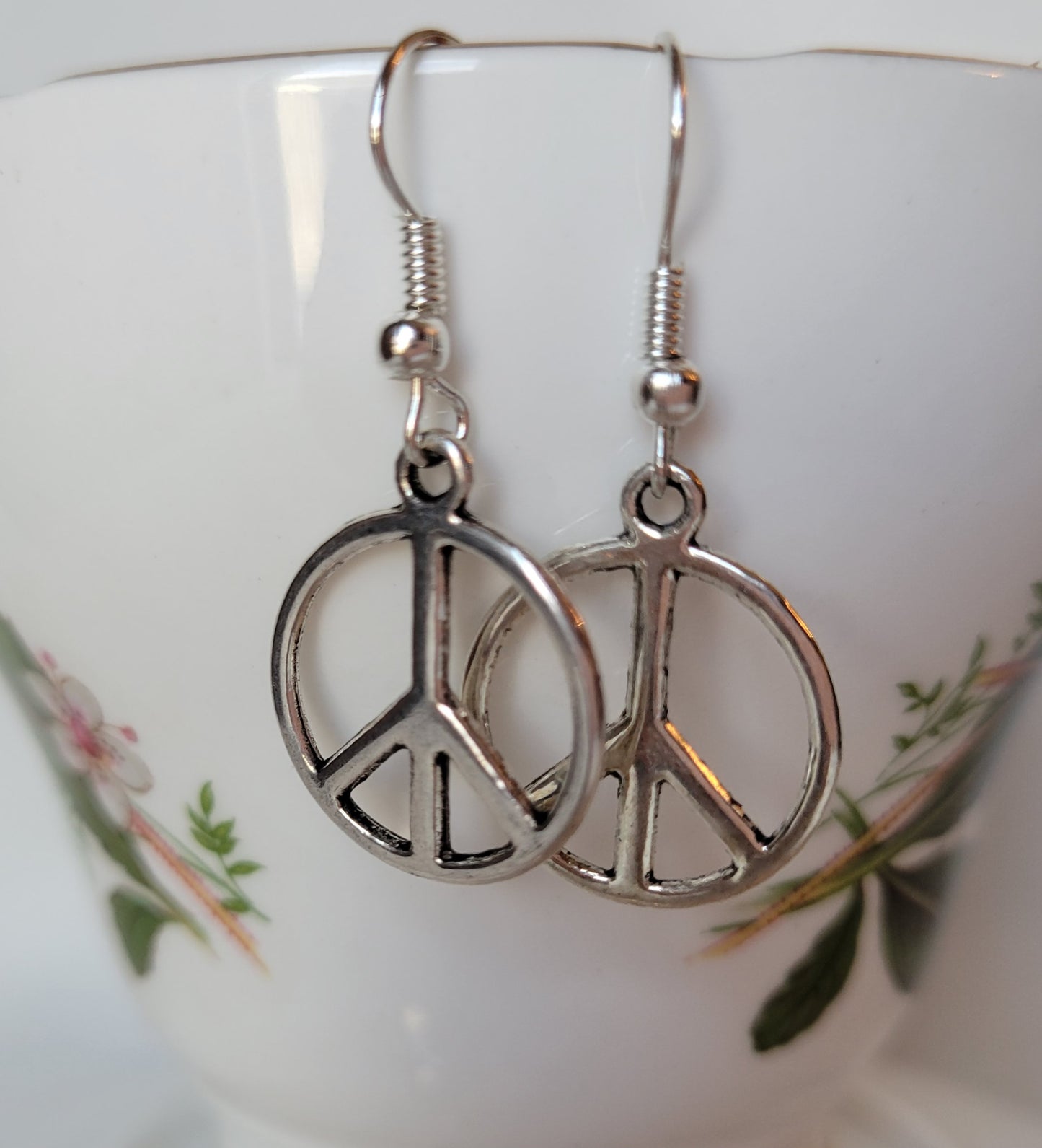 Peace Sign Silver Tone Dangle/Drop Earrings