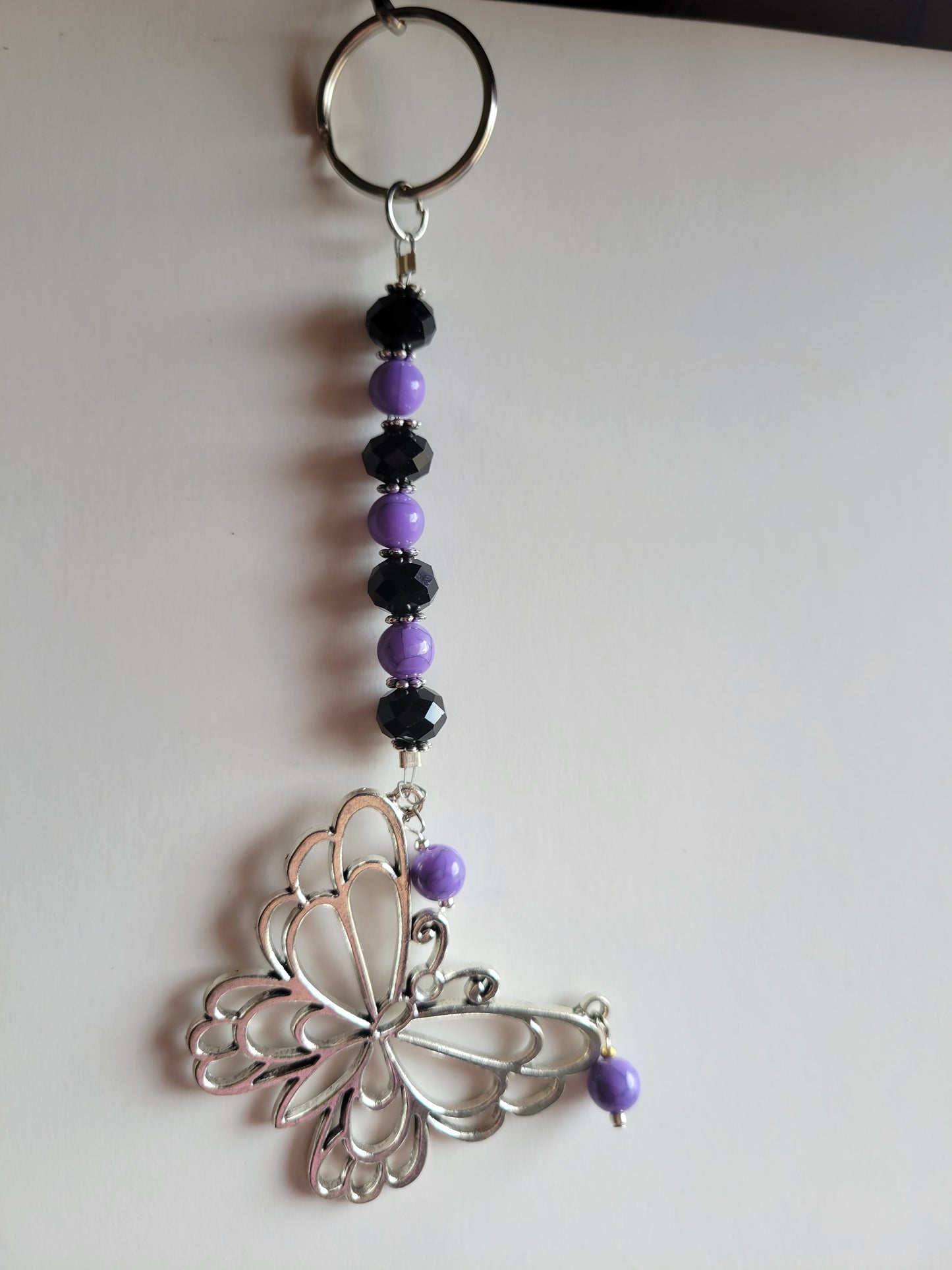 Butterfly and Crystal Bling Key Chain (Black/Purple)