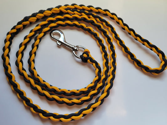 Paracord Braided Dog Leash Lead 5 1/2 ft (Black & Gold) Med or Lg Dog Training Walking