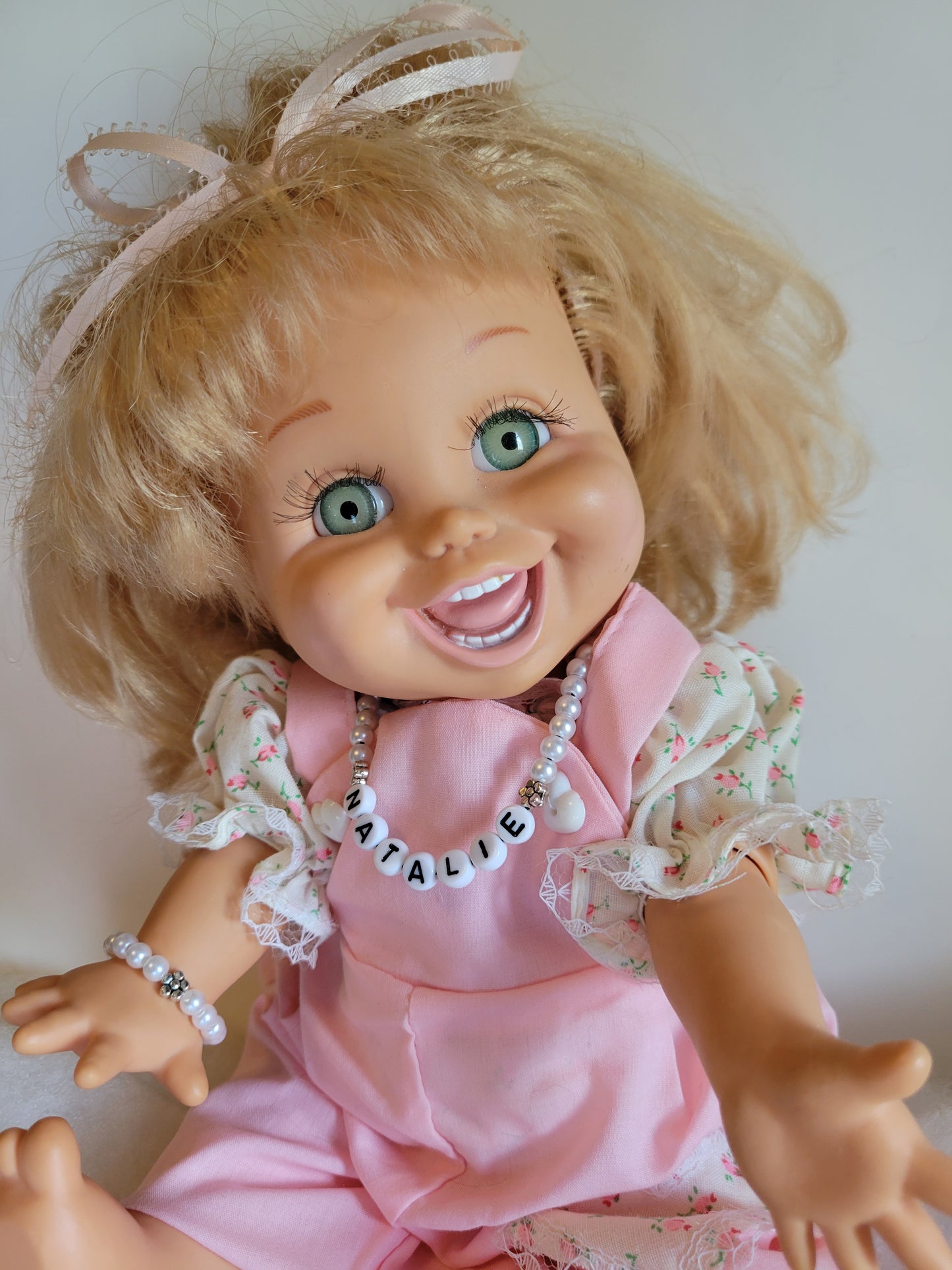 Doll PEARL NAME NECKLACE SET fits Galoob BABY FACE Dolls (Any NAME)