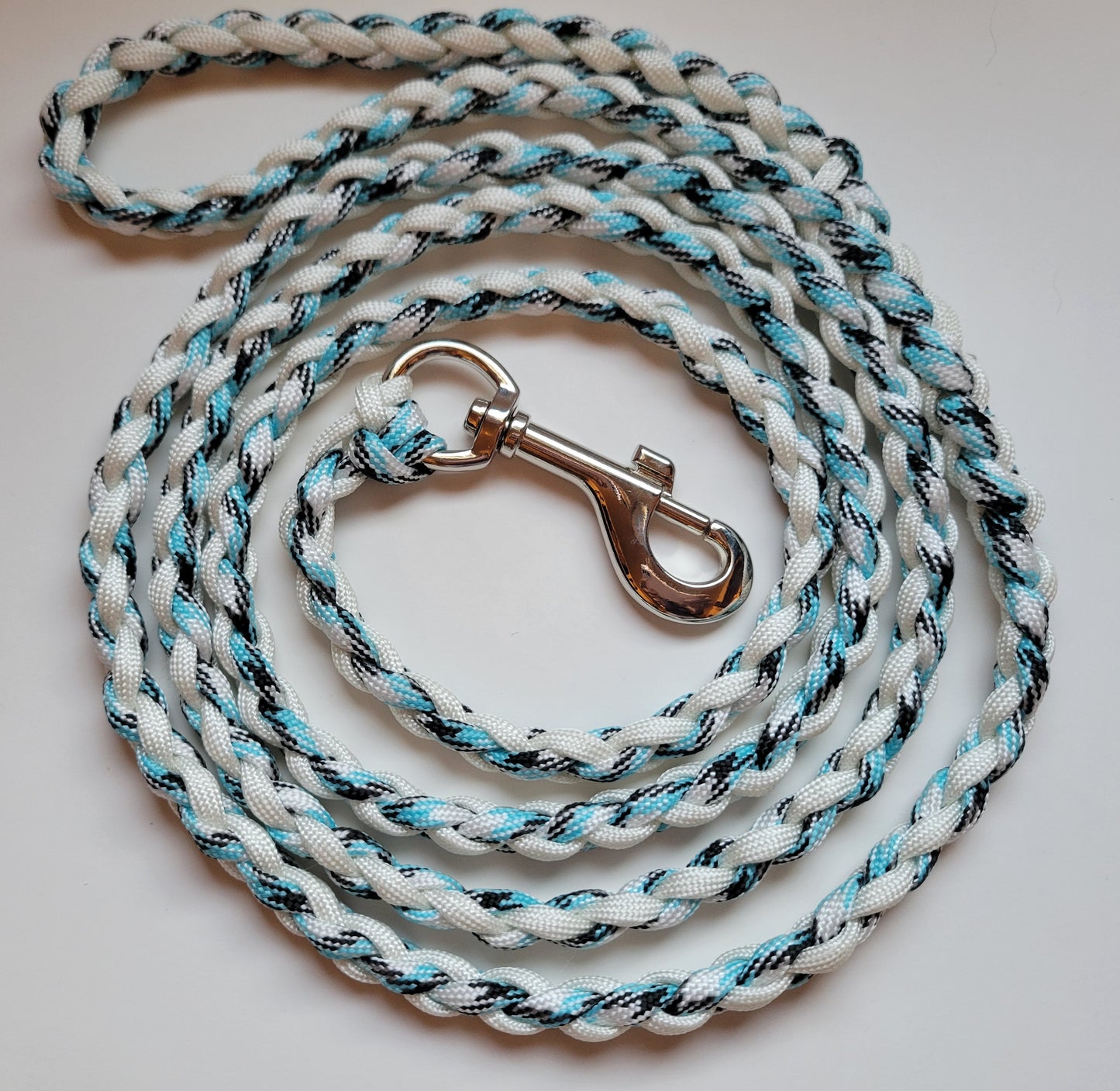 Paracord Braided Dog Leash Lead 51/2 ft (White & Turquoise Camo) Med or Lg Dog Training Walking