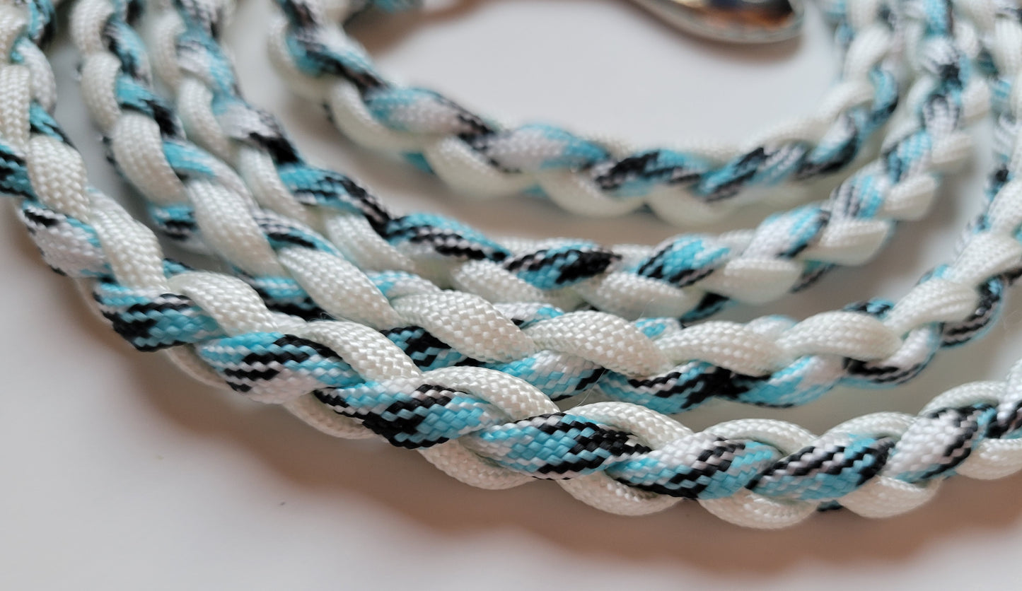 Paracord Braided Dog Leash Lead 51/2 ft (White & Turquoise Camo) Med or Lg Dog Training Walking