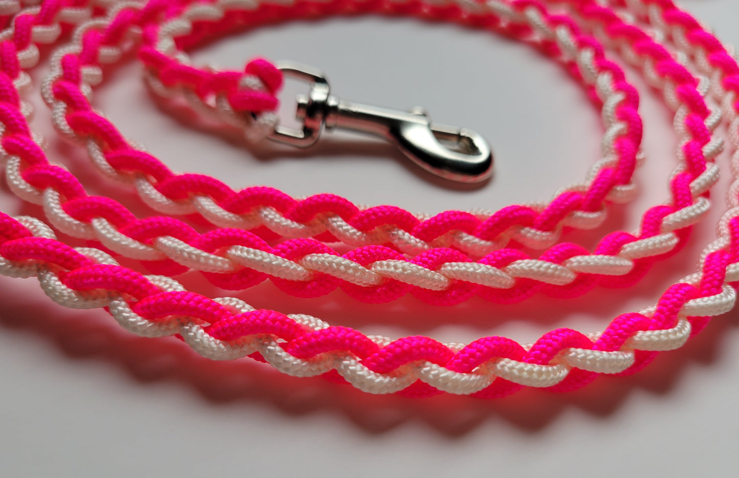 Paracord Braided Dog Leash Lead 5 1/2 ft (Bright Pink & White) Sm or Med Dog Training Walking