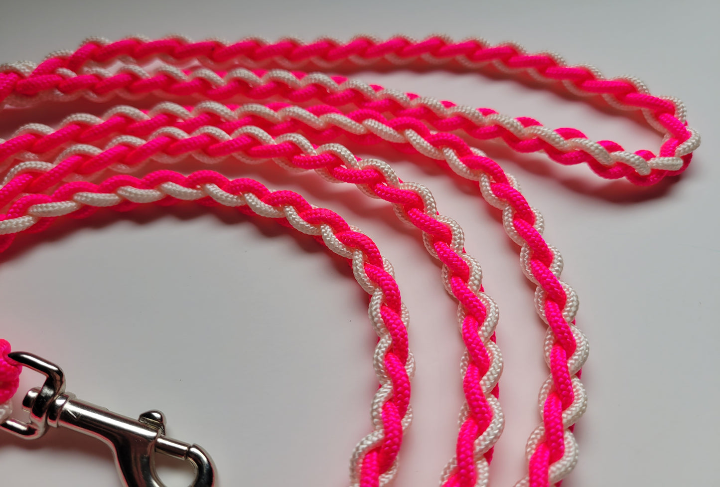 Paracord Braided Dog Leash Lead 5 1/2 ft (Bright Pink & White) Sm or Med Dog Training Walking