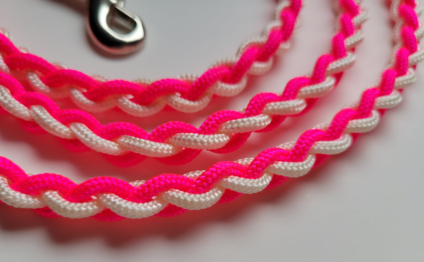 Paracord Braided Dog Leash Lead 5 1/2 ft (Bright Pink & White) Sm or Med Dog Training Walking