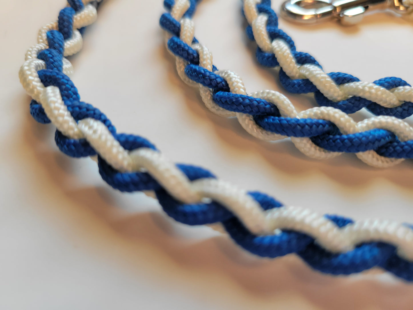 Paracord Braided Dog Leash Lead ft (Royal Blue & White) Sm or Med Dog Training Walking