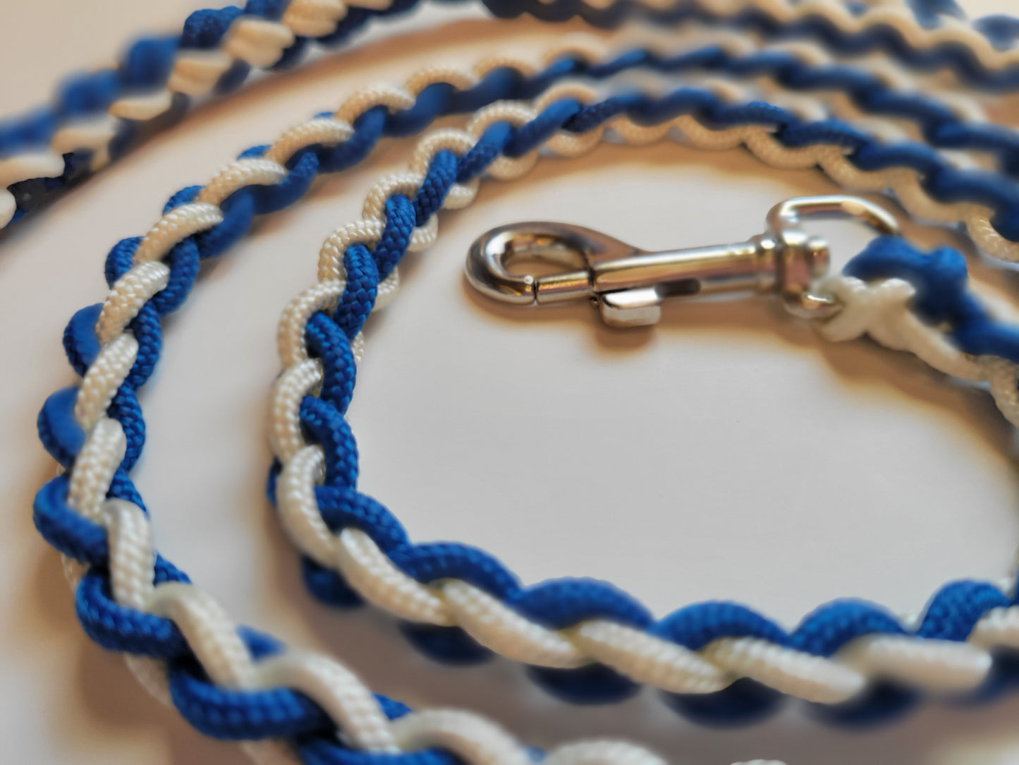 Paracord Braided Dog Leash Lead ft (Royal Blue & White) Sm or Med Dog Training Walking