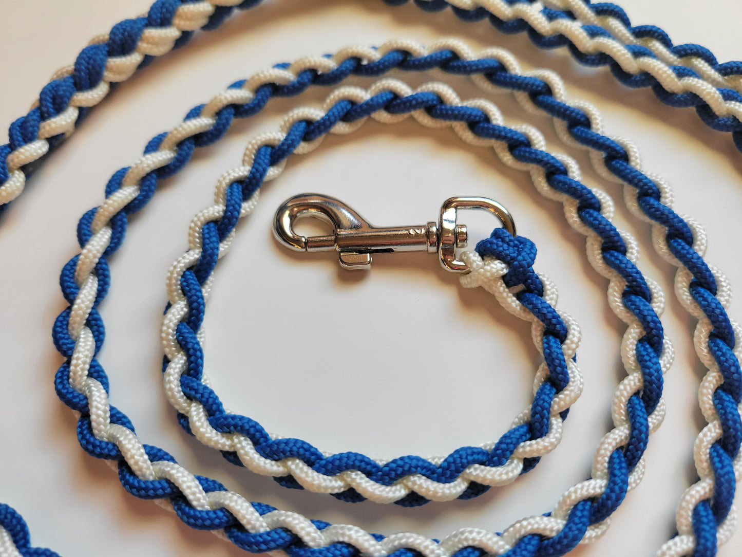 Paracord Braided Dog Leash Lead ft (Royal Blue & White) Sm or Med Dog Training Walking