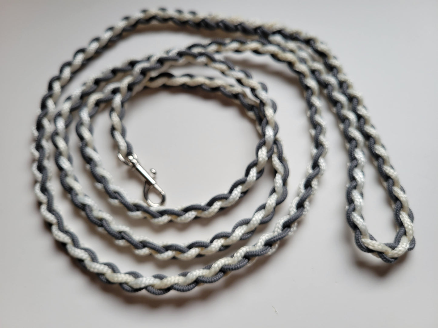 Paracord Braided Leash Lead ft (Gray & White) Puppy Cat Sm or Med Dog Training Walking