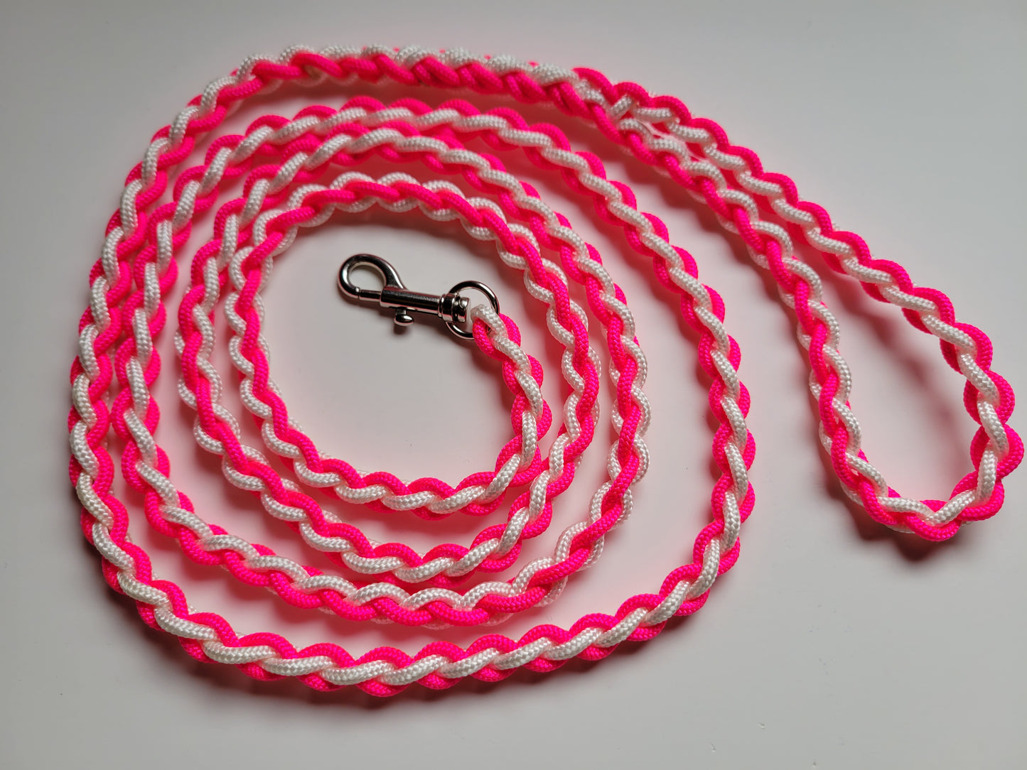 Paracord Braided Leash Lead 6 ft (Pink & White) Puppy Cat Sm or Med Dog Training Walking