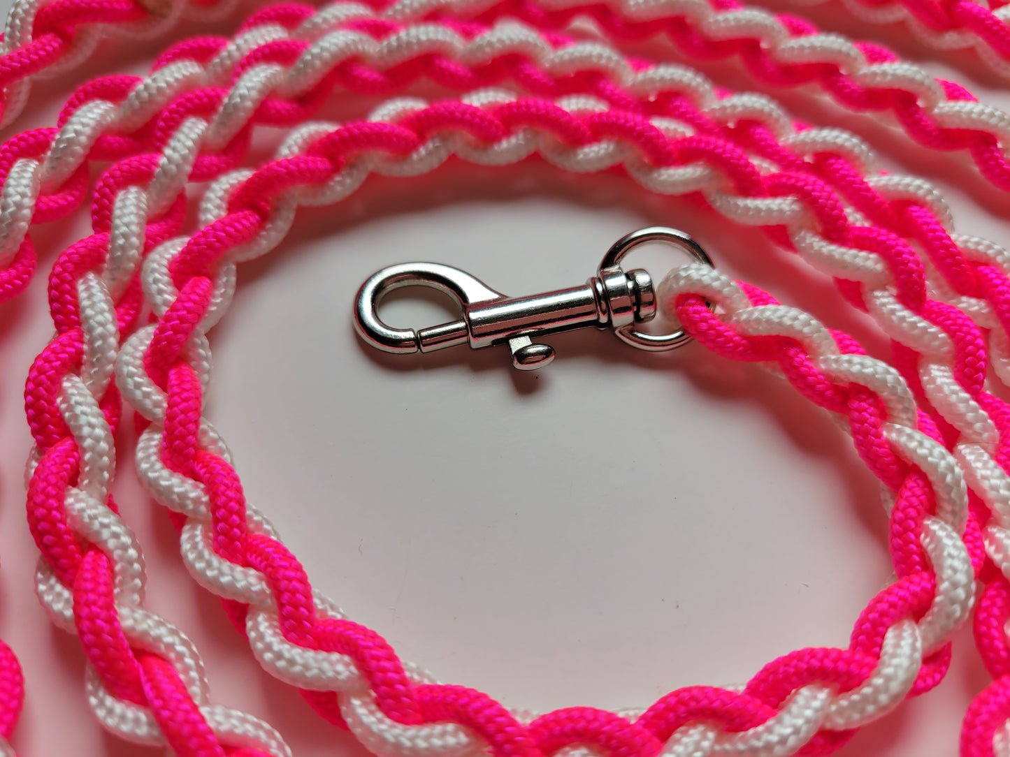 Paracord Braided Leash Lead 6 ft (Pink & White) Puppy Cat Sm or Med Dog Training Walking