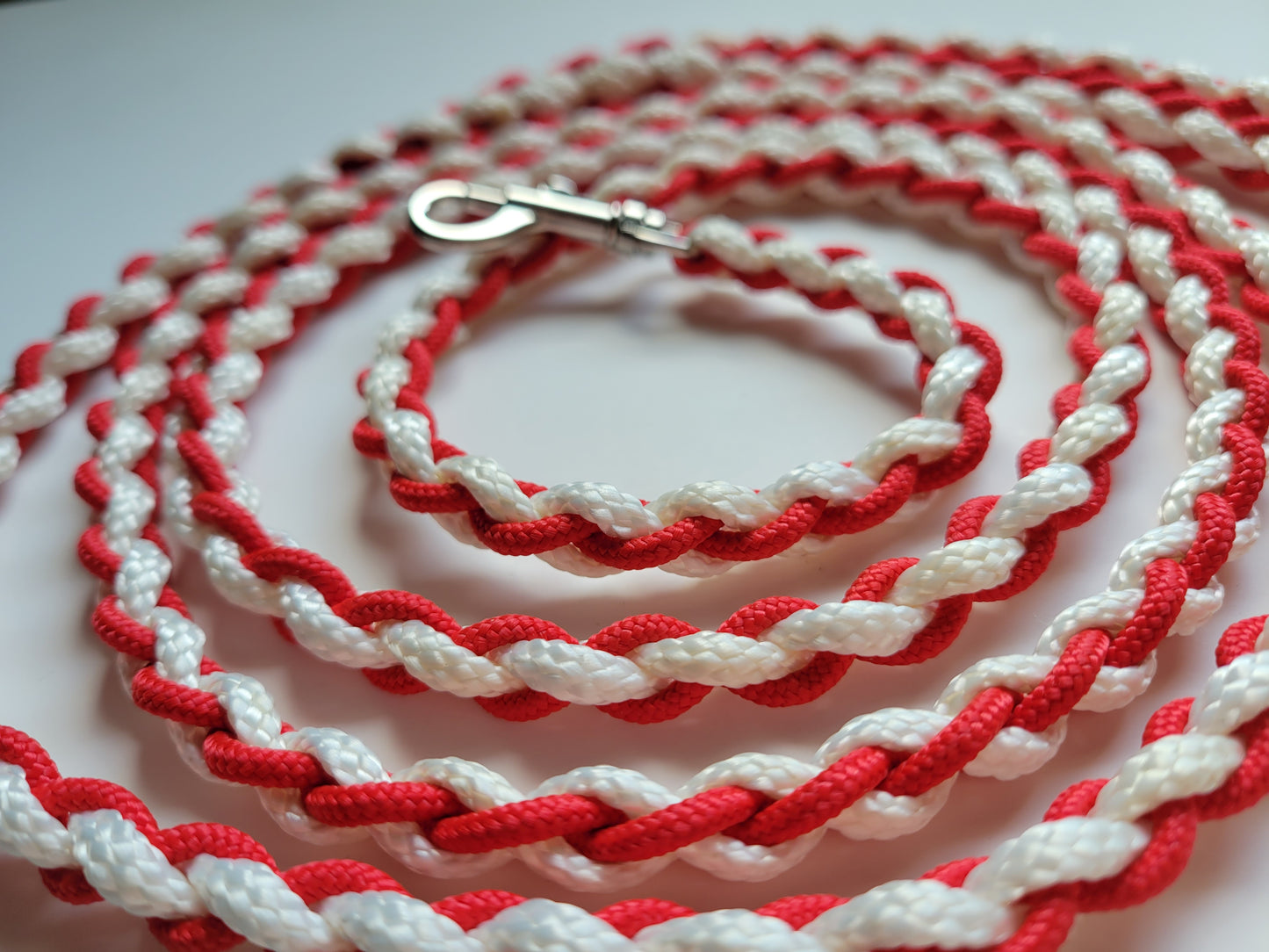 Paracord Braided Leash Lead 6 ft (Red & White) Puppy Cat Sm or Med Dog Training Walking