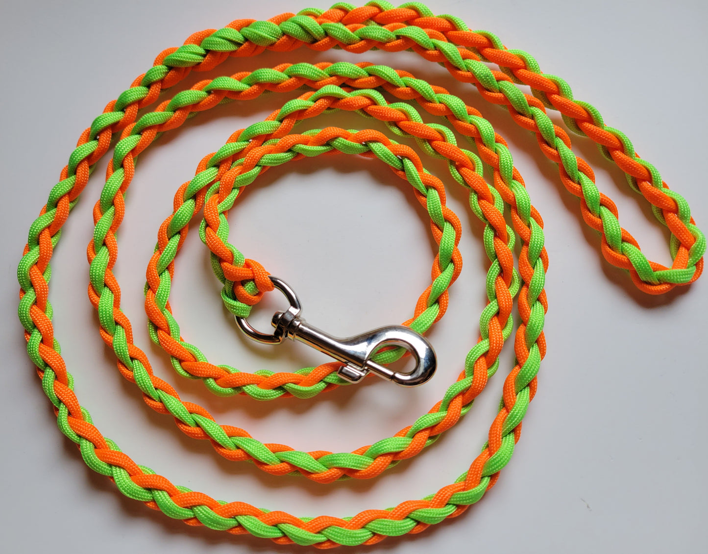 Paracord Braided Dog Leash Lead 6ft (Orange & Lime Green) Med or Lg Dog Training/Walking