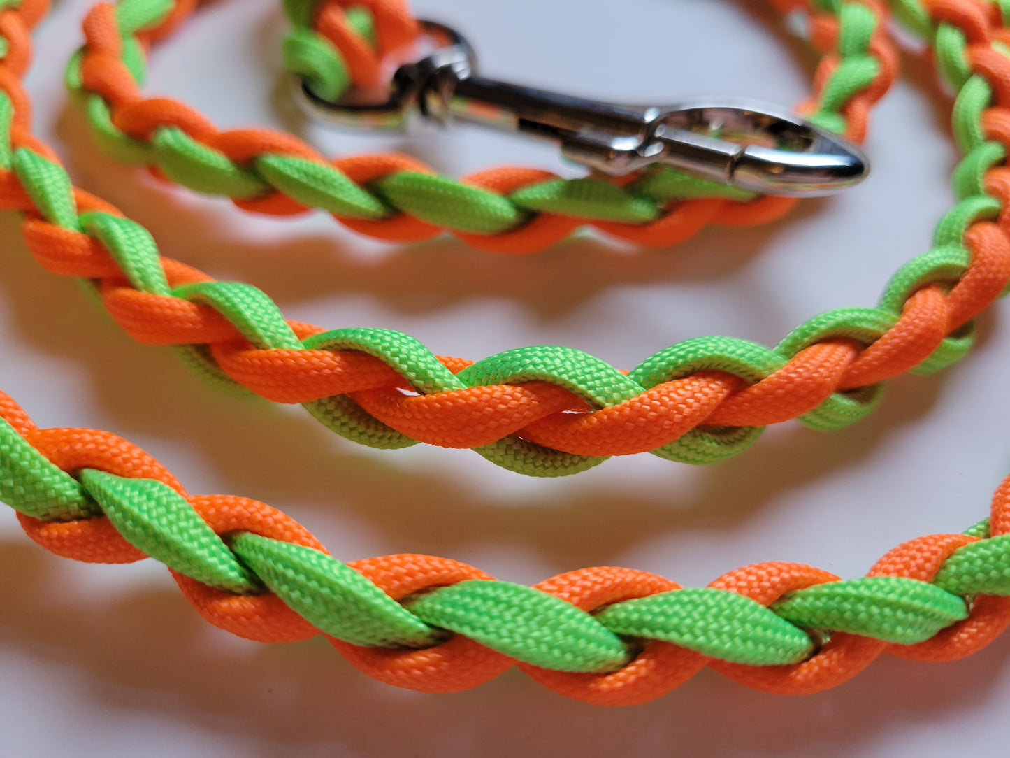 Paracord Braided Dog Leash Lead 6ft (Orange & Lime Green) Med or Lg Dog Training/Walking