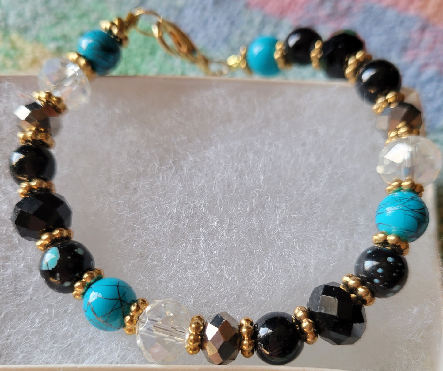 Black & Turquoise Crystal Boho Gypsy Womens Bracelet Lobster Clasp
