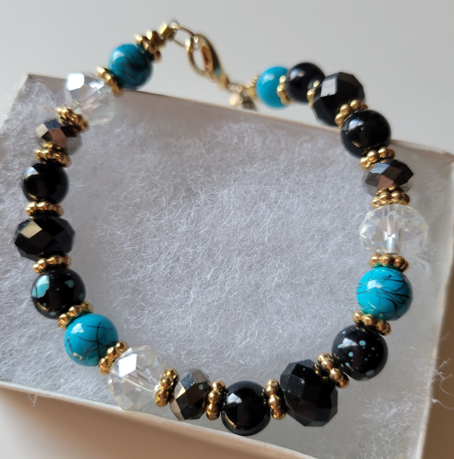 Black & Turquoise Crystal Boho Gypsy Womens Bracelet Lobster Clasp