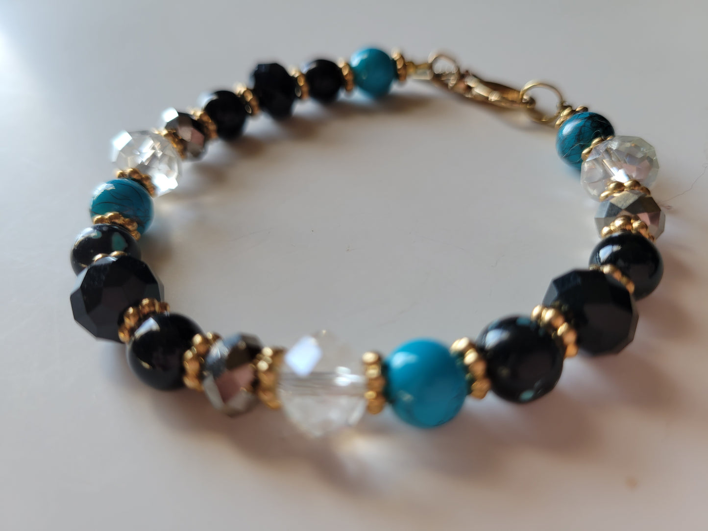 Black & Turquoise Crystal Boho Gypsy Womens Bracelet Lobster Clasp