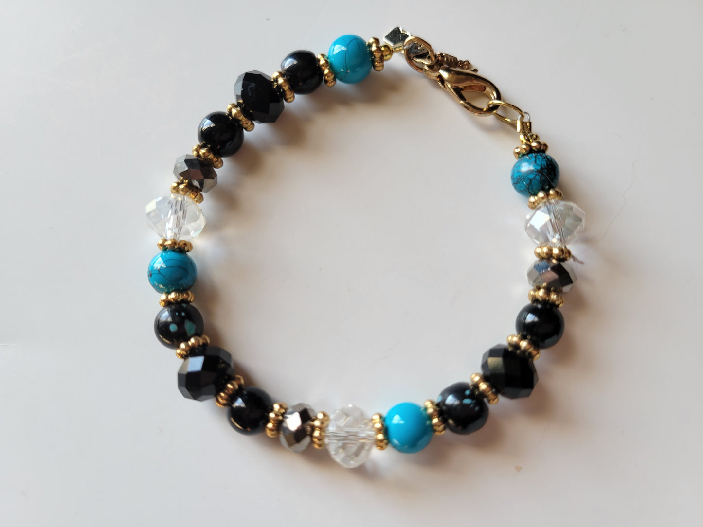 Black & Turquoise Crystal Boho Gypsy Womens Bracelet Lobster Clasp