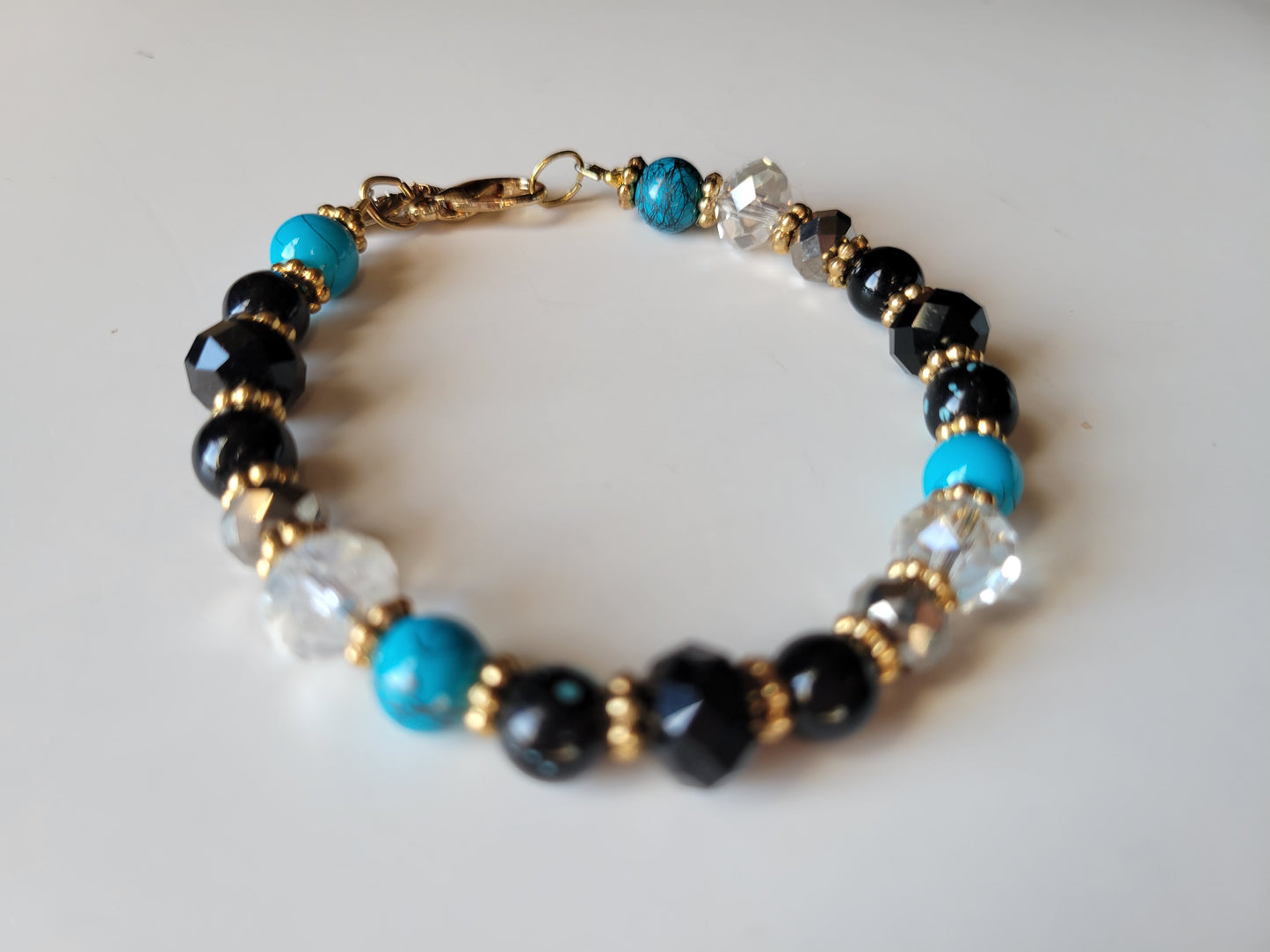 Black & Turquoise Crystal Boho Gypsy Womens Bracelet Lobster Clasp
