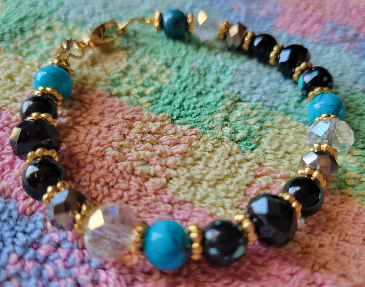 Black & Turquoise Crystal Boho Gypsy Womens Bracelet Lobster Clasp