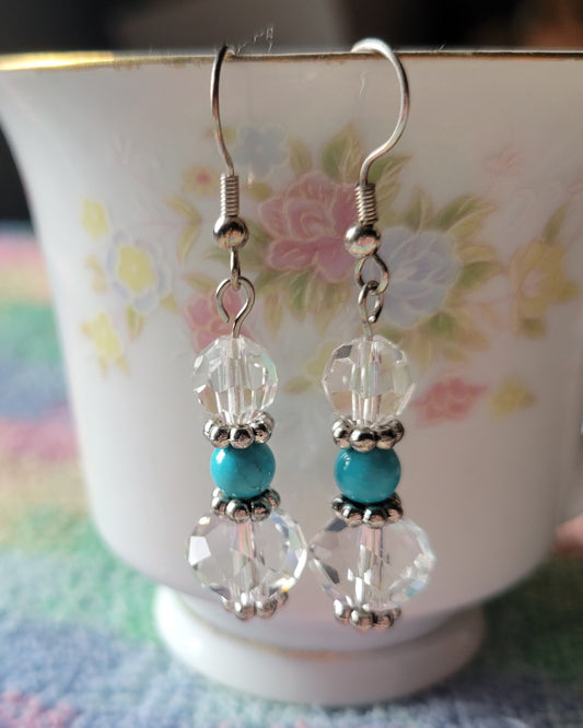 Pretty Crystal & Turquoise Dangle Drop Fashion Earrings