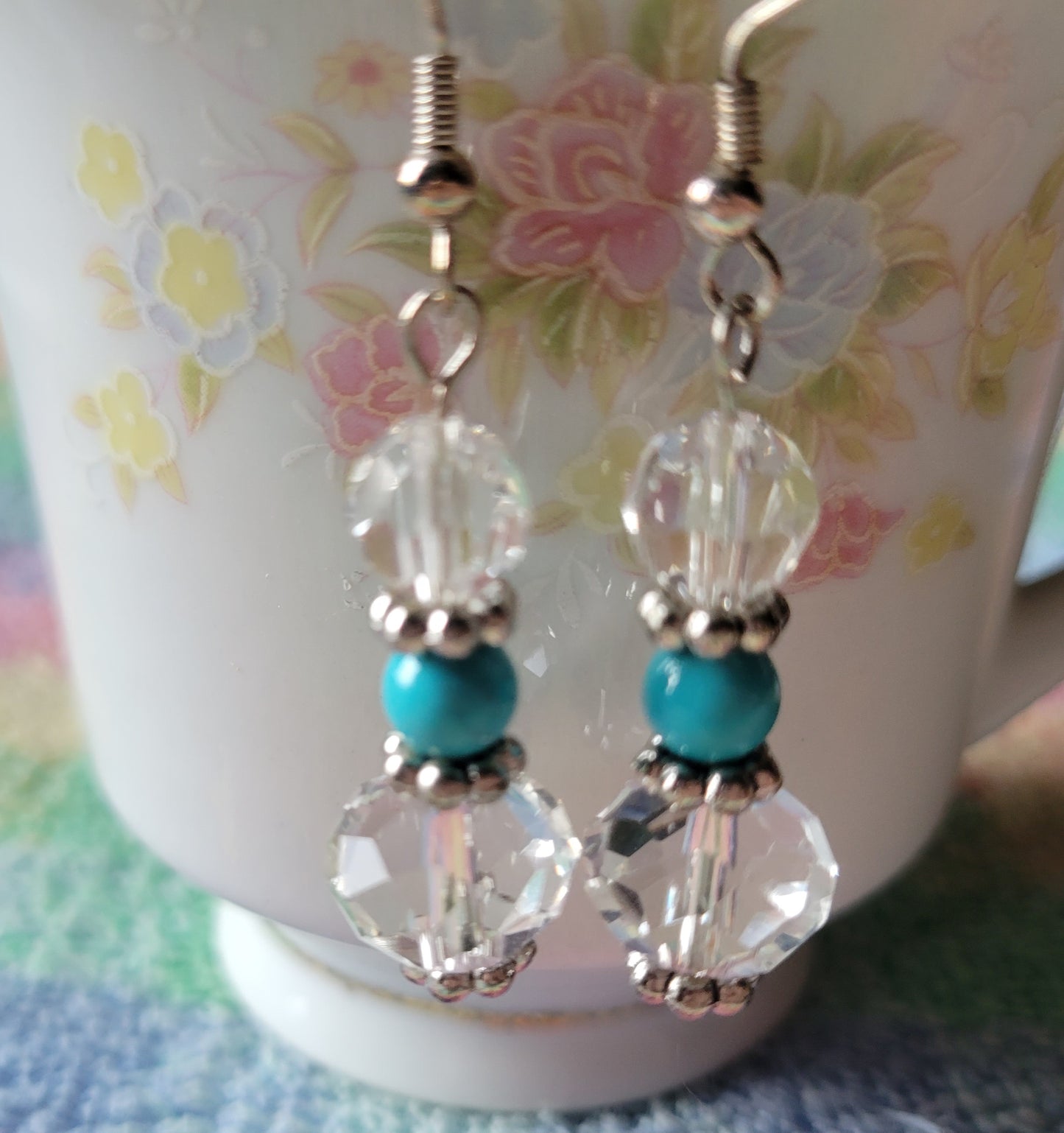 Pretty Crystal & Turquoise Dangle Drop Fashion Earrings