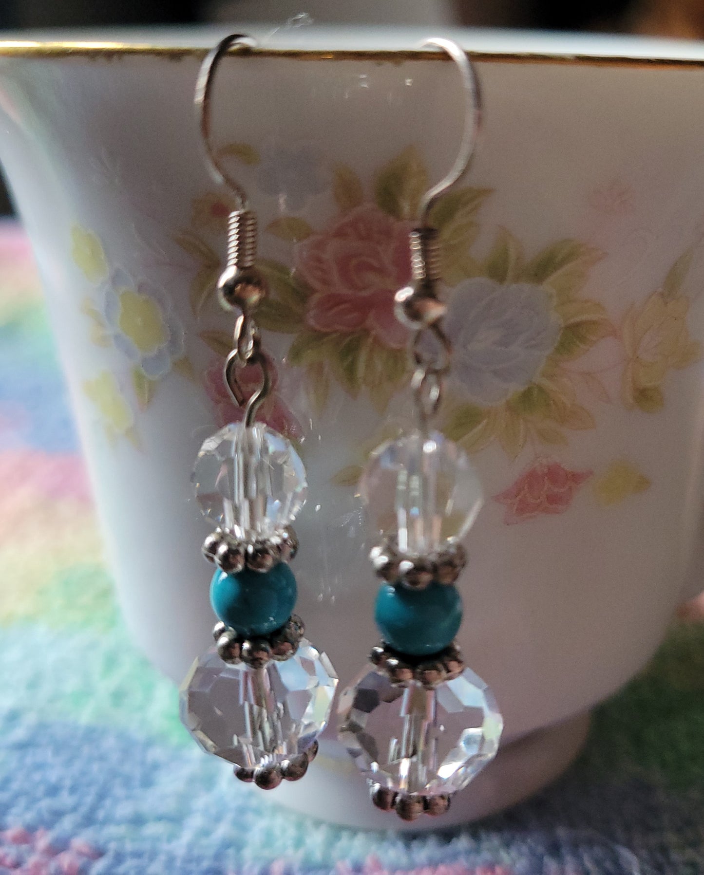 Pretty Crystal & Turquoise Dangle Drop Fashion Earrings