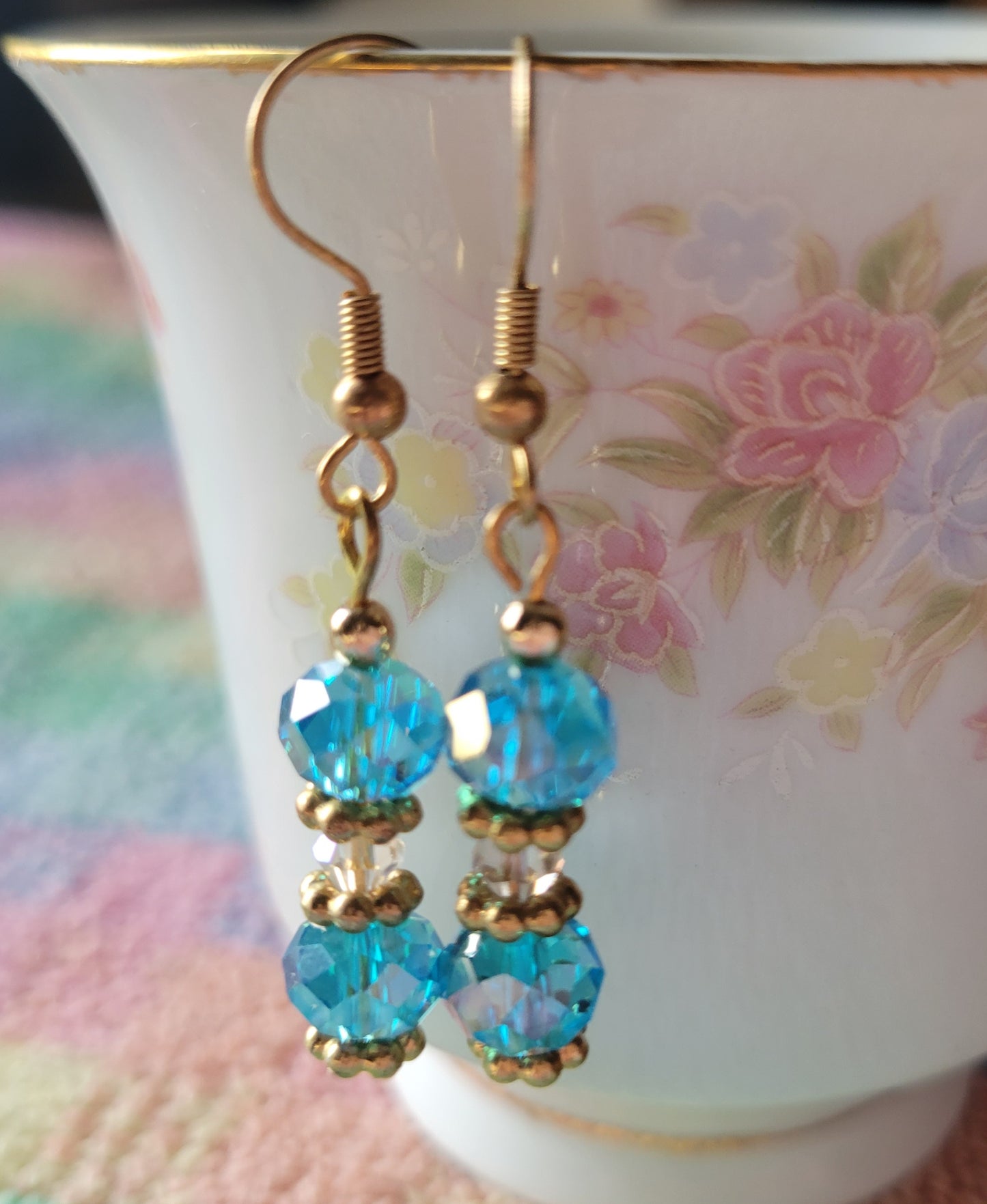 Pretty Turquoise Crystal Dangle Drop Fashion Earrings