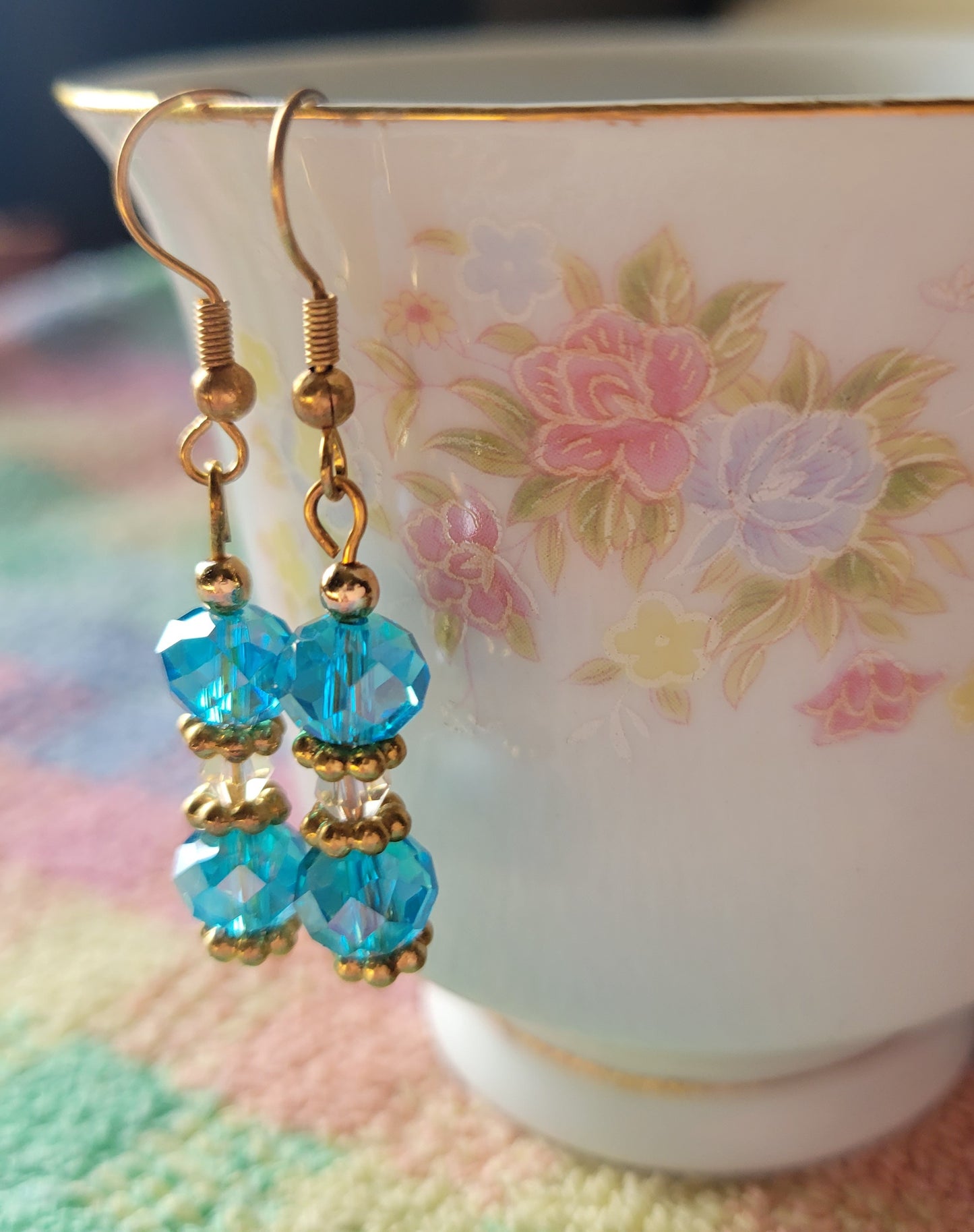 Pretty Turquoise Crystal Dangle Drop Fashion Earrings