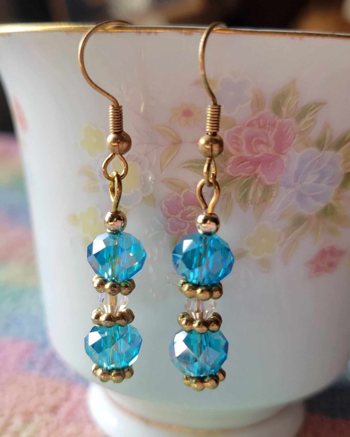 Pretty Turquoise Crystal Dangle Drop Fashion Earrings