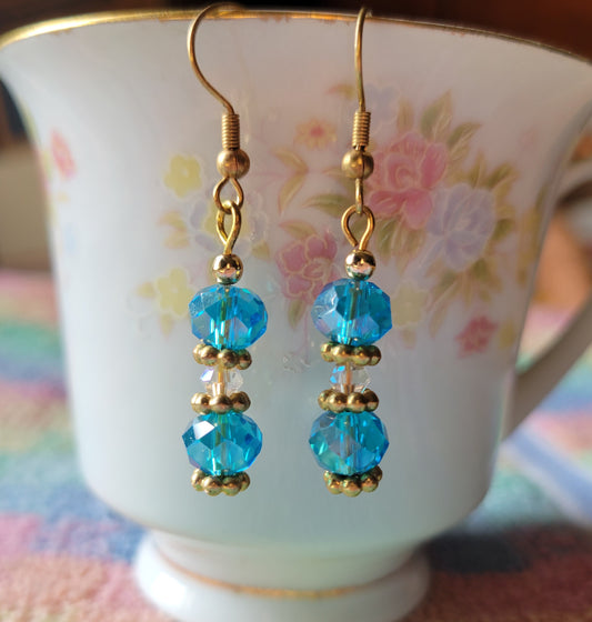 Pretty Turquoise Crystal Dangle Drop Fashion Earrings