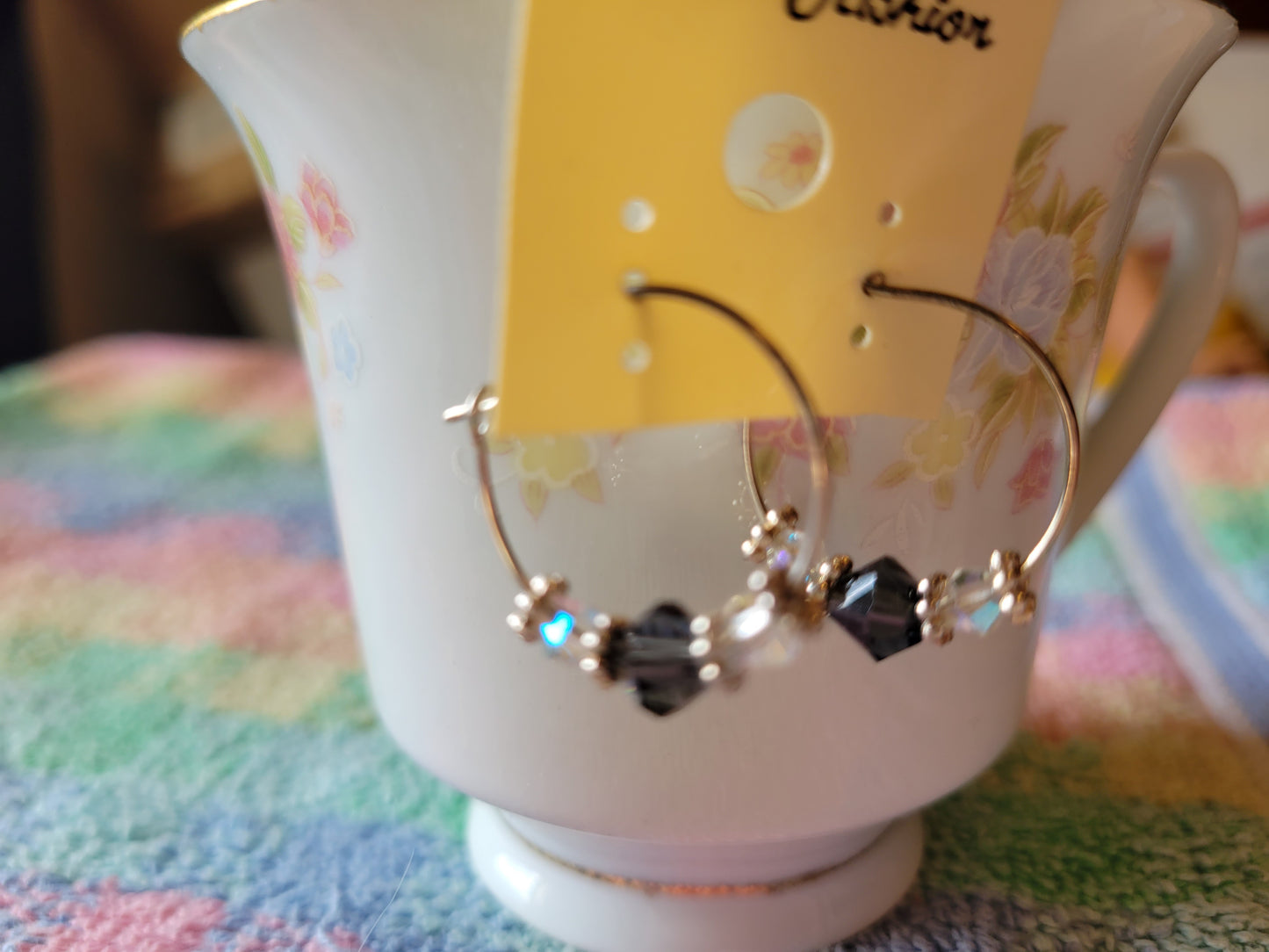 Purple Crystal Silver Tone Hoop Beaded Fashion Earrings