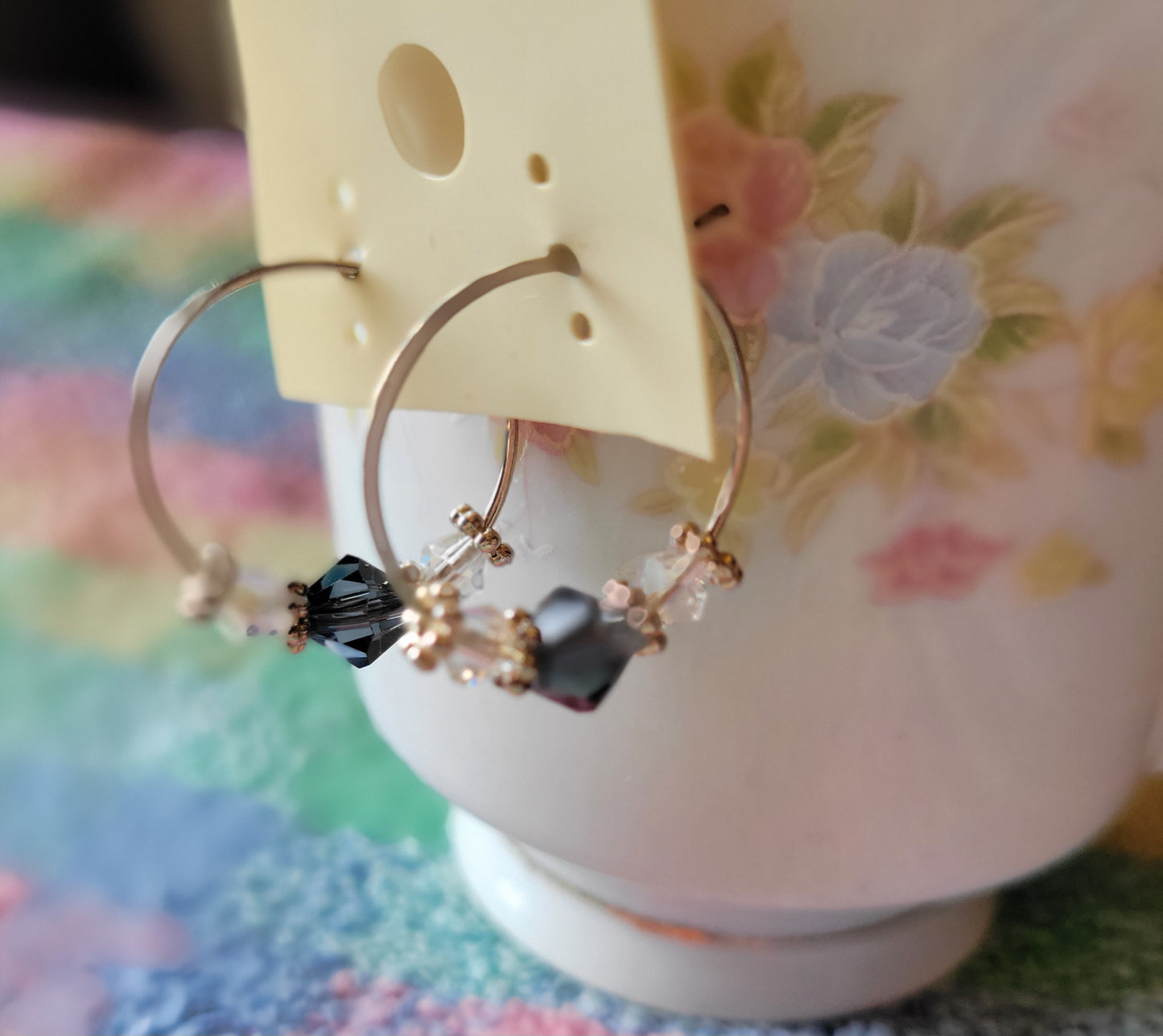 Purple Crystal Silver Tone Hoop Beaded Fashion Earrings