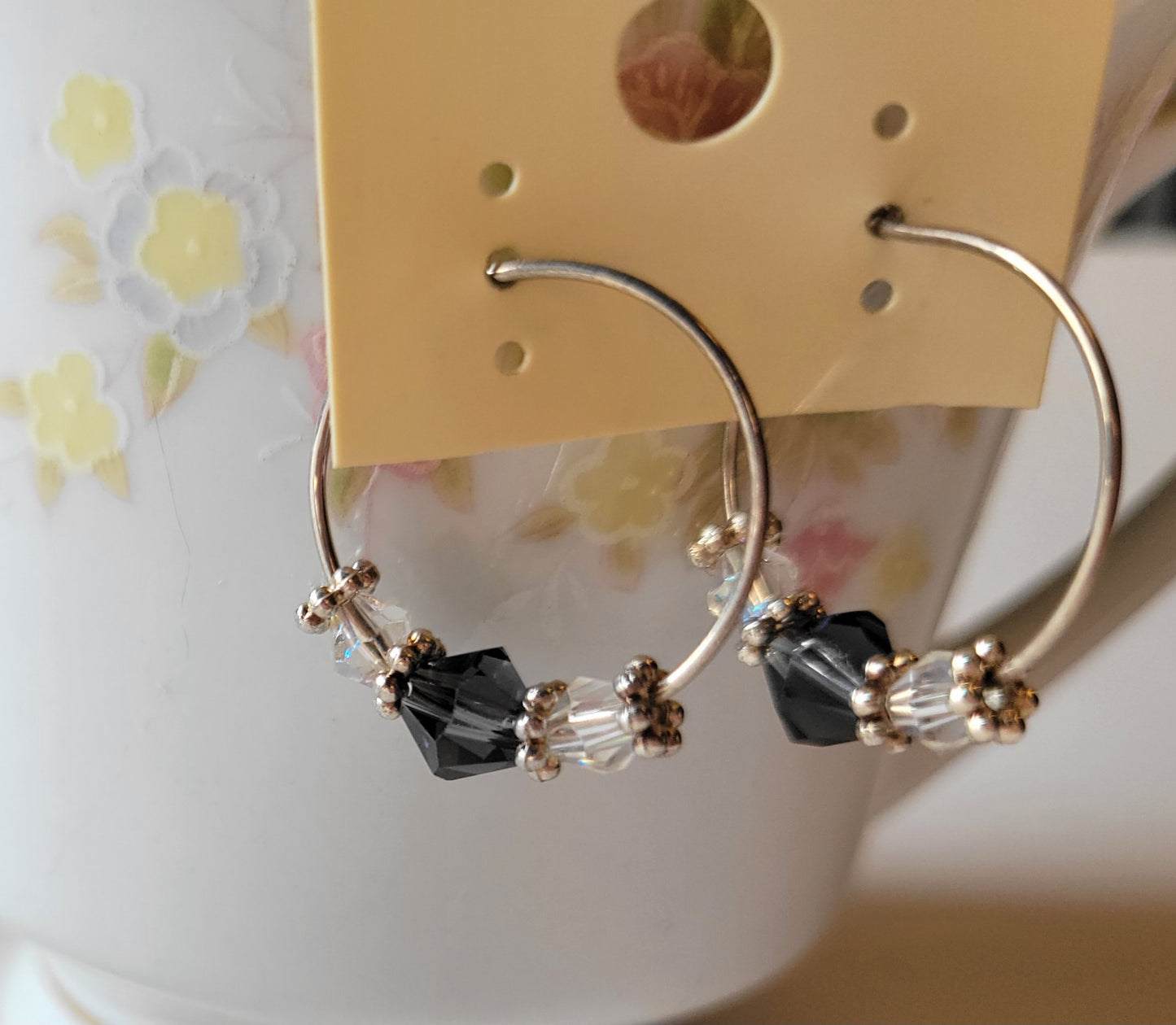 Purple Crystal Silver Tone Hoop Beaded Fashion Earrings