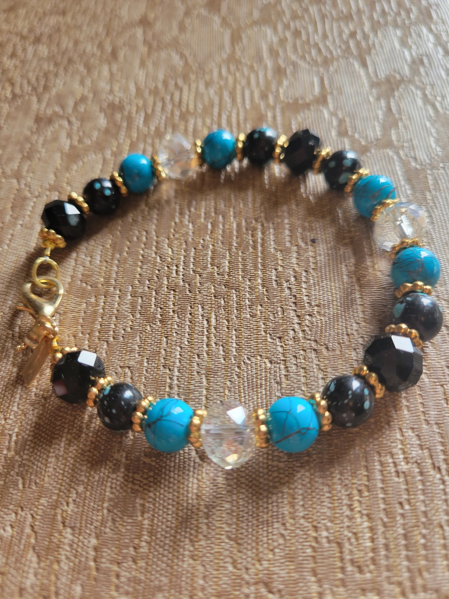 Turquoise & Black Pretty Crystal Boho Gypsy Womens Bracelet Lobster Clasp