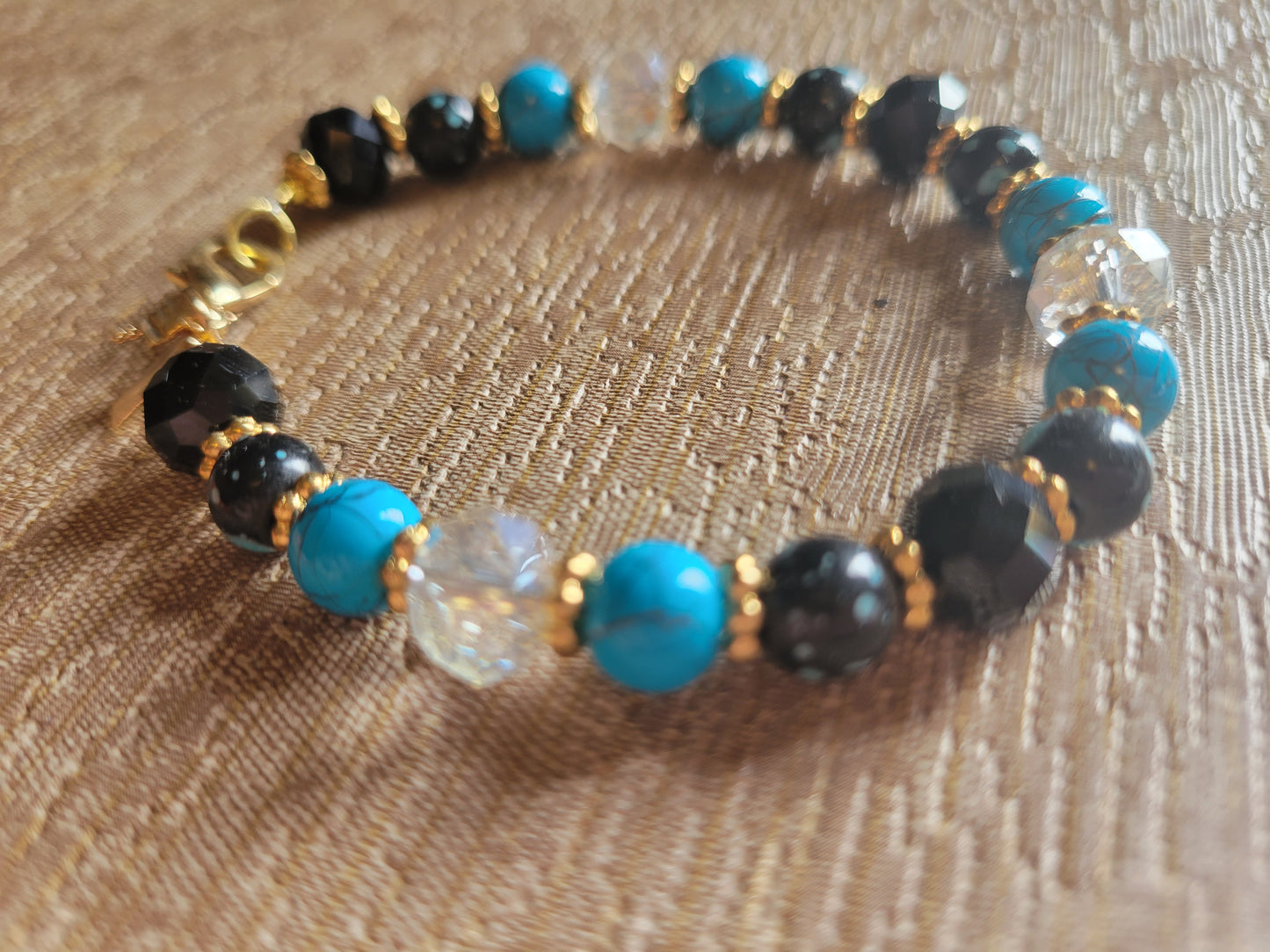 Turquoise & Black Pretty Crystal Boho Gypsy Womens Bracelet Lobster Clasp