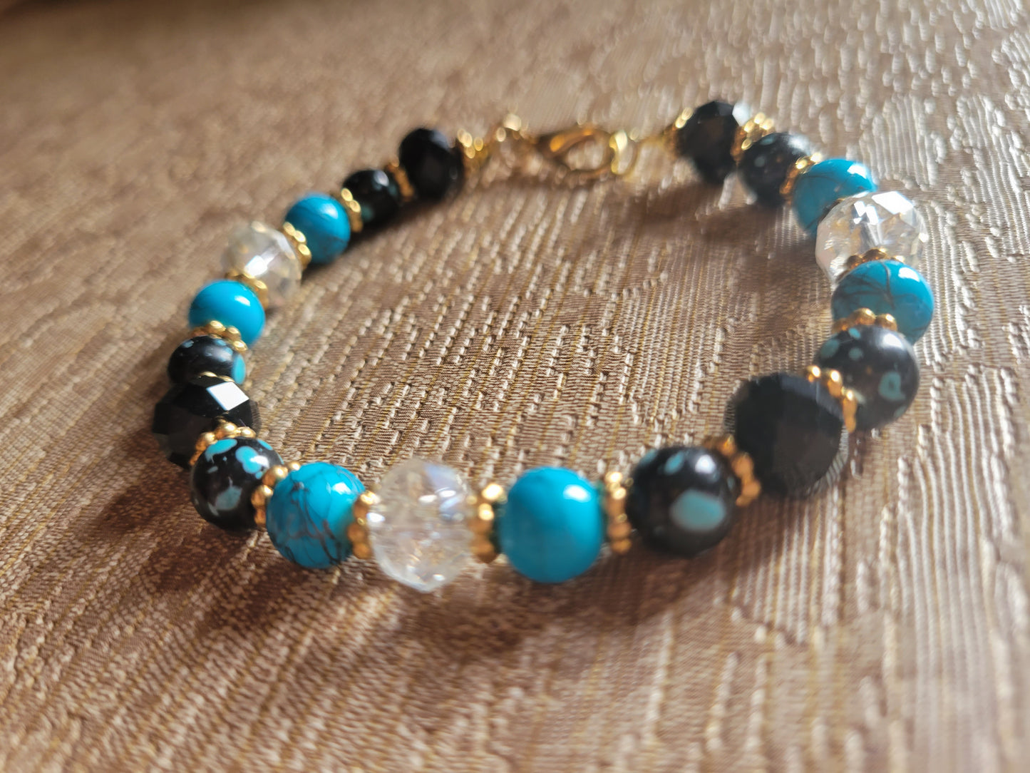 Turquoise & Black Pretty Crystal Boho Gypsy Womens Bracelet Lobster Clasp