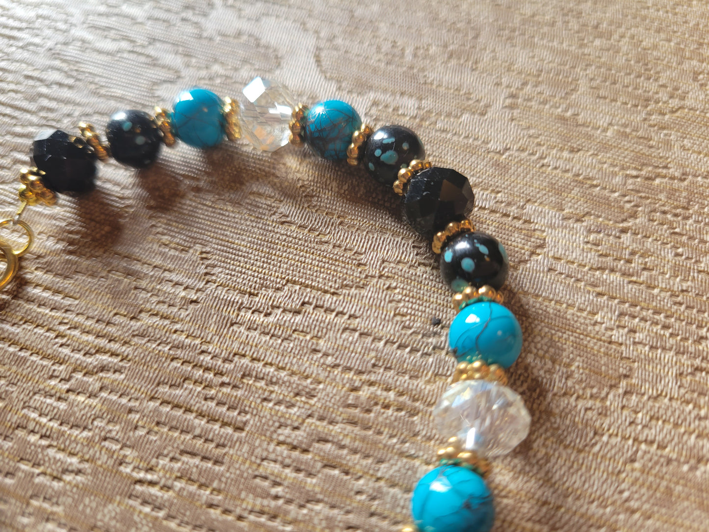 Turquoise & Black Pretty Crystal Boho Gypsy Womens Bracelet Lobster Clasp