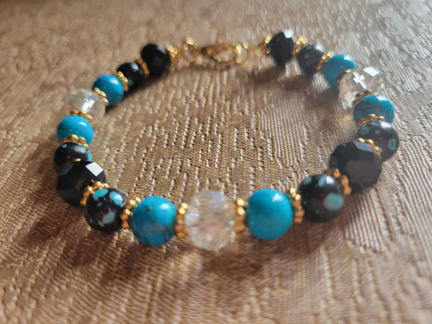 Turquoise & Black Pretty Crystal Boho Gypsy Womens Bracelet Lobster Clasp
