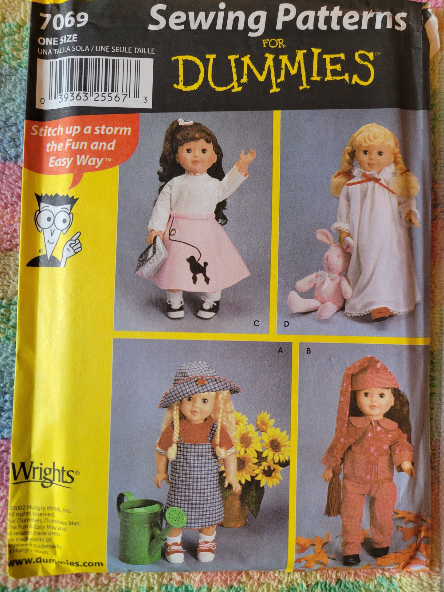 Wrights #7069" Doll Sewing Pattern, 18" Doll Poodle Skirt, Dress, Hat, Top, Skirt, Nightgown