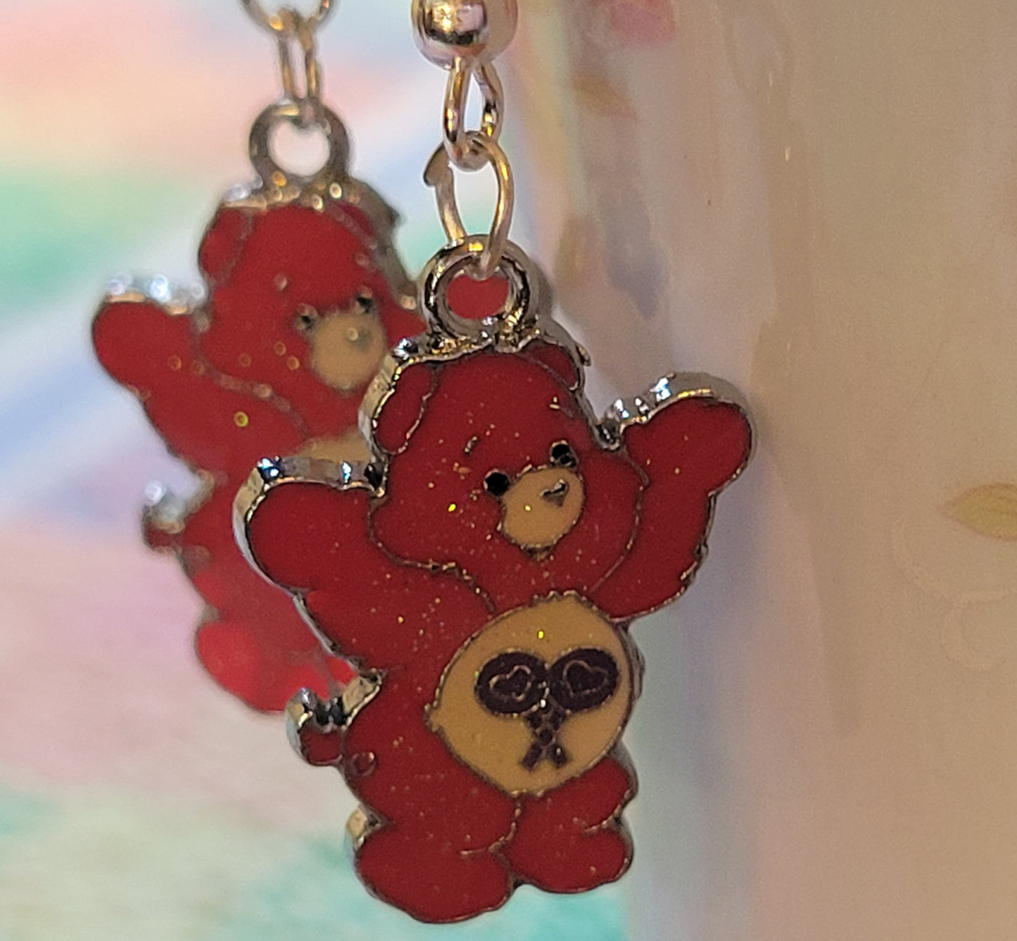 Hot Pink CARE BEAR Dangle Drop EARRINGS French Wire PIERCED